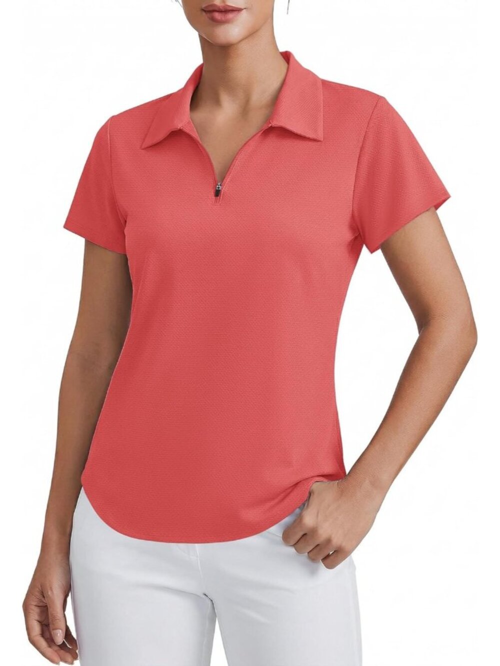 Womens Gloss Pink  Golf Shirt Short Sleeve UPF 50+ Tennis Polo 1/4 Zip Quick Dry